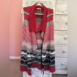 G.H.Bass&Co. sleeveless boho Aztec open front long asymmetrical hem cardigan  SM